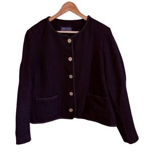 M&S Collection Tweed Blazer Women's Size 16‎ Black Gold Button Front Jacket